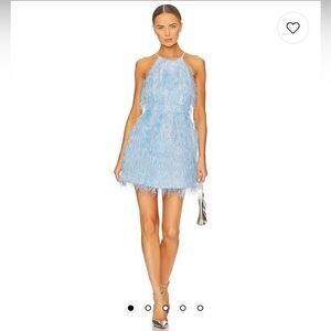 BCBGMAXAZRIA Short Feathered Evening Dress in Ethereal Blue Size 0. NWT.